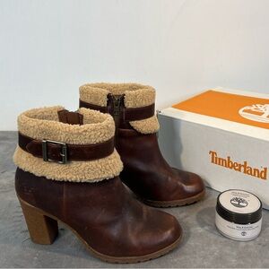 Timberland Shearling & Waxed Leather 3.25in Heel Boots w/Waximum kit, sz10